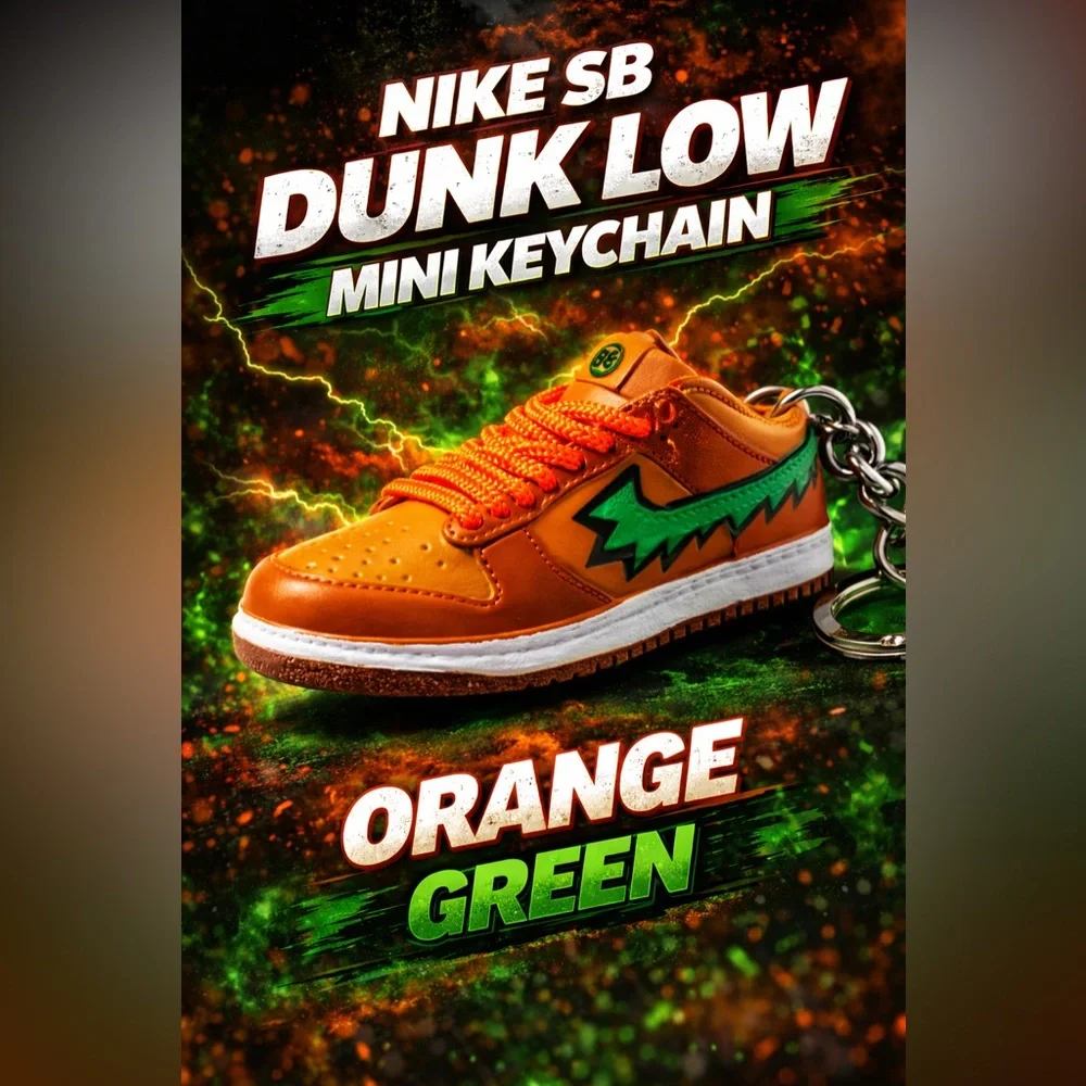 3D Mini Sneaker Keychains pair Orange Green‎ with mini box novelty trinkets